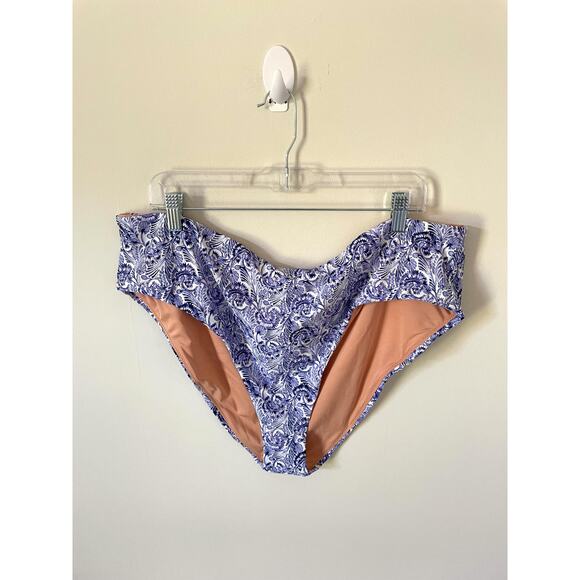 J. Crew Floral Full Coverage Bathing Suit Bottom Blue White Size 3X Plus NEW - Picture 3 of 7